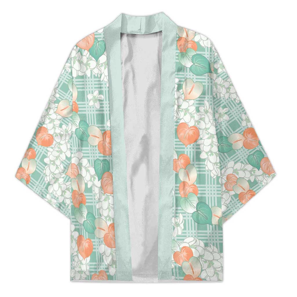 Anthurium Plumeria Lei Pastel Kimono Teal Hawaiian Splendid Palaka LT01 Unisex Teal - Polynesian Pride