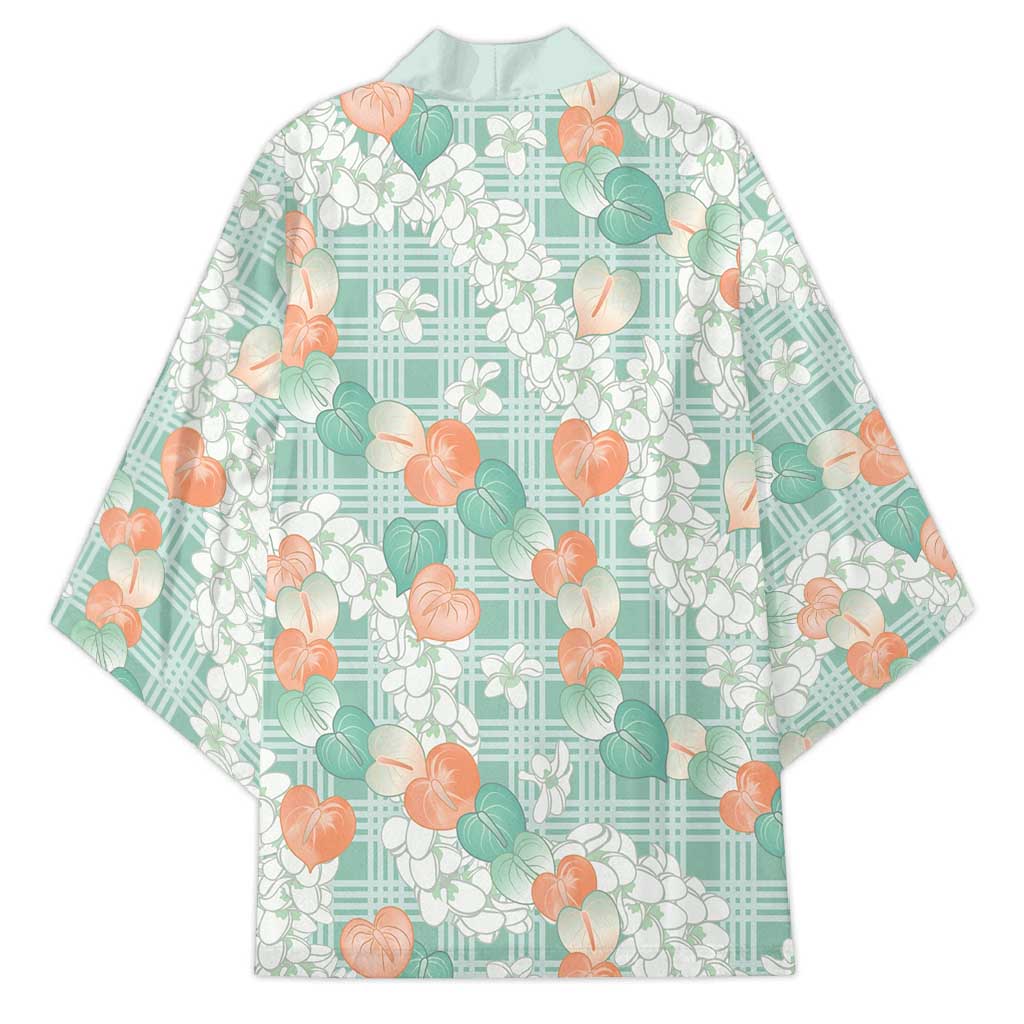 Anthurium Plumeria Lei Pastel Kimono Teal Hawaiian Splendid Palaka LT01 - Polynesian Pride