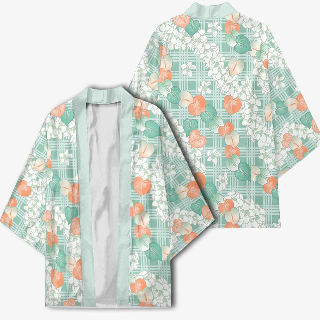 Anthurium Plumeria Lei Pastel Kimono Teal Hawaiian Splendid Palaka LT01 - Polynesian Pride