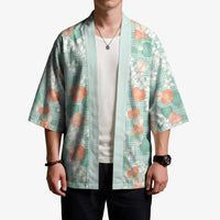 Anthurium Plumeria Lei Pastel Kimono Teal Hawaiian Splendid Palaka LT01 - Polynesian Pride