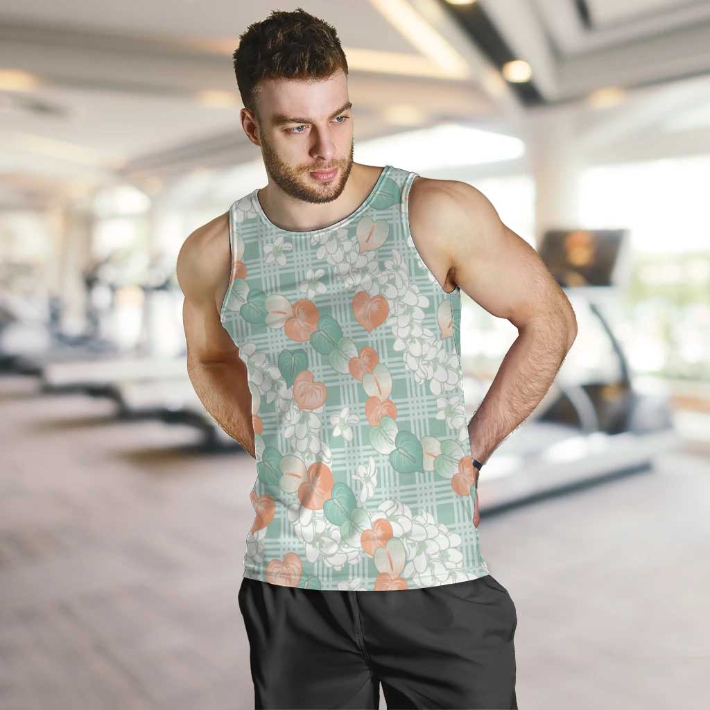 anthurium lei Anthurium Plumeria Lei Pastel Men Tank Top Teal Hawaiian Splendid Palaka