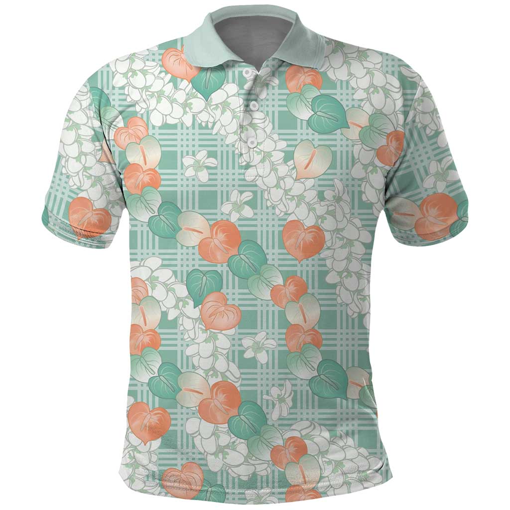 Anthurium Plumeria Lei Pastel Polo Shirt Teal Hawaiian Splendid Palaka LT01 Teal - Polynesian Pride