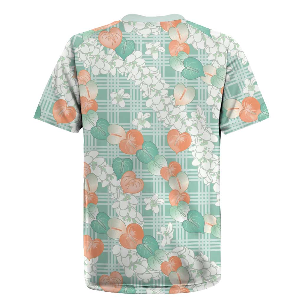 Anthurium Plumeria Lei Pastel Rugby Jersey Teal Hawaiian Splendid Palaka