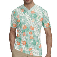 Anthurium Plumeria Lei Pastel Rugby Jersey Teal Hawaiian Splendid Palaka