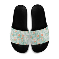 Anthurium Plumeria Lei Pastel Slide Sandals Teal Hawaiian Splendid Palaka