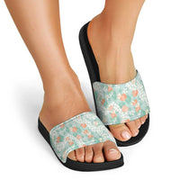 Anthurium Plumeria Lei Pastel Slide Sandals Teal Hawaiian Splendid Palaka