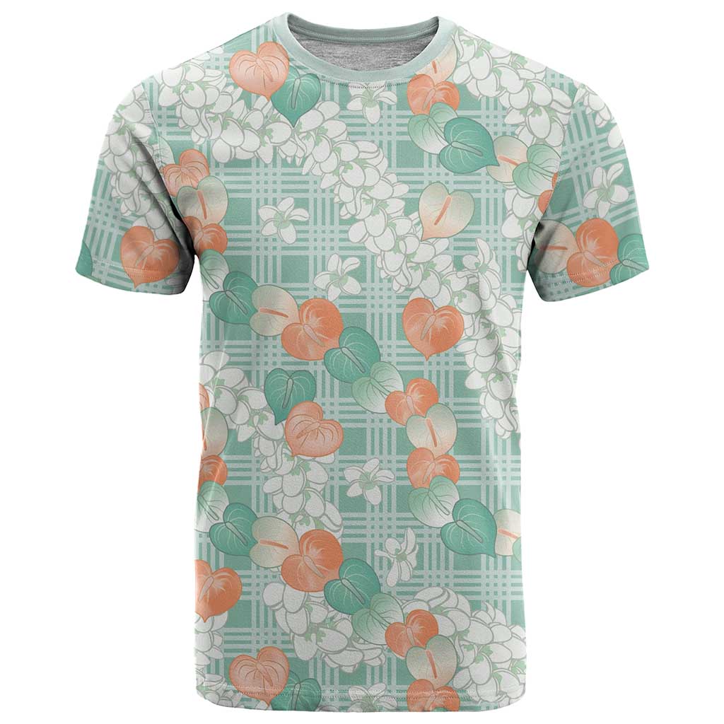 Anthurium Plumeria Lei Pastel T Shirt Teal Hawaiian Splendid Palaka