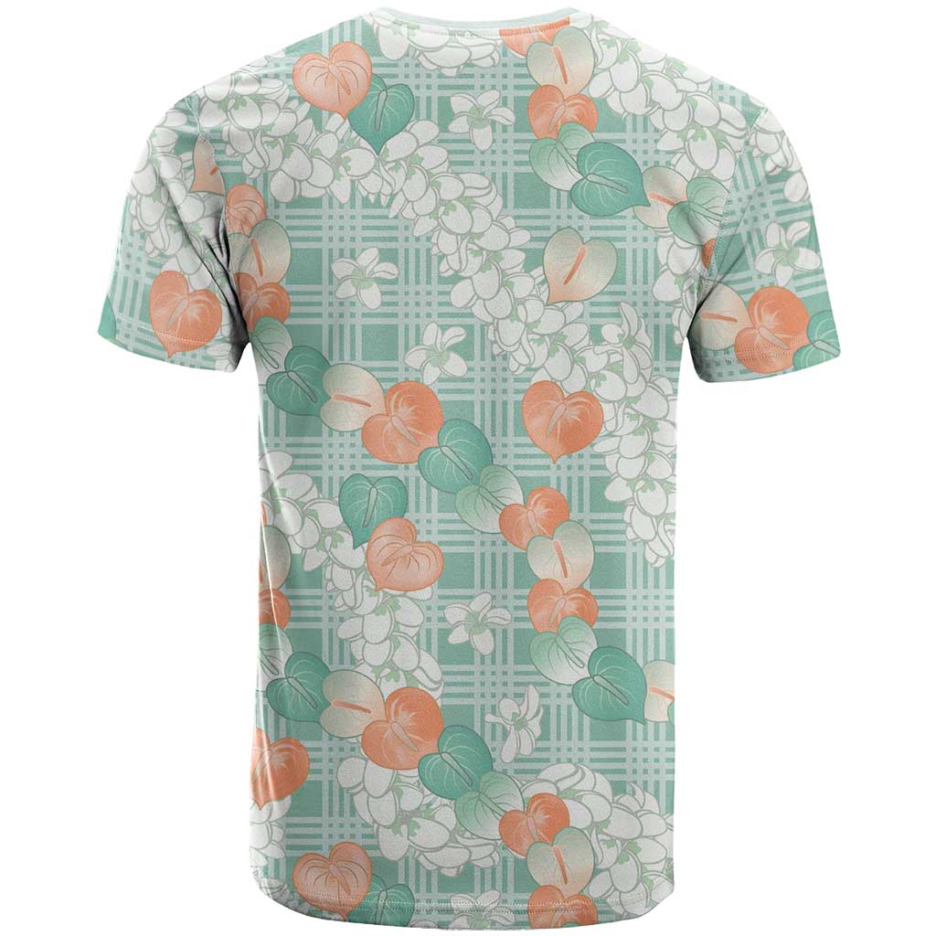 Anthurium Plumeria Lei Pastel T Shirt Teal Hawaiian Splendid Palaka LT01 - Polynesian Pride