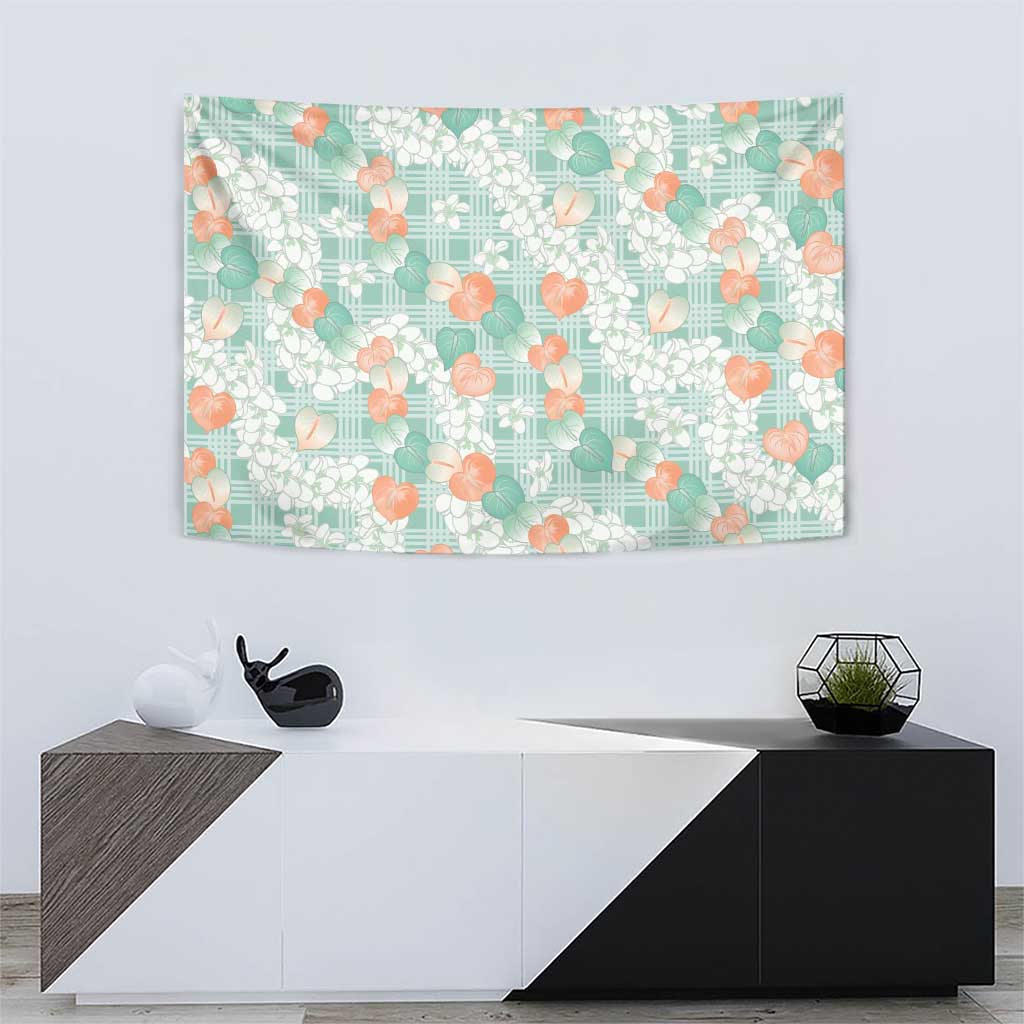 Anthurium Plumeria Lei Pastel Tapestry Teal Hawaiian Splendid Palaka LT01 - Polynesian Pride