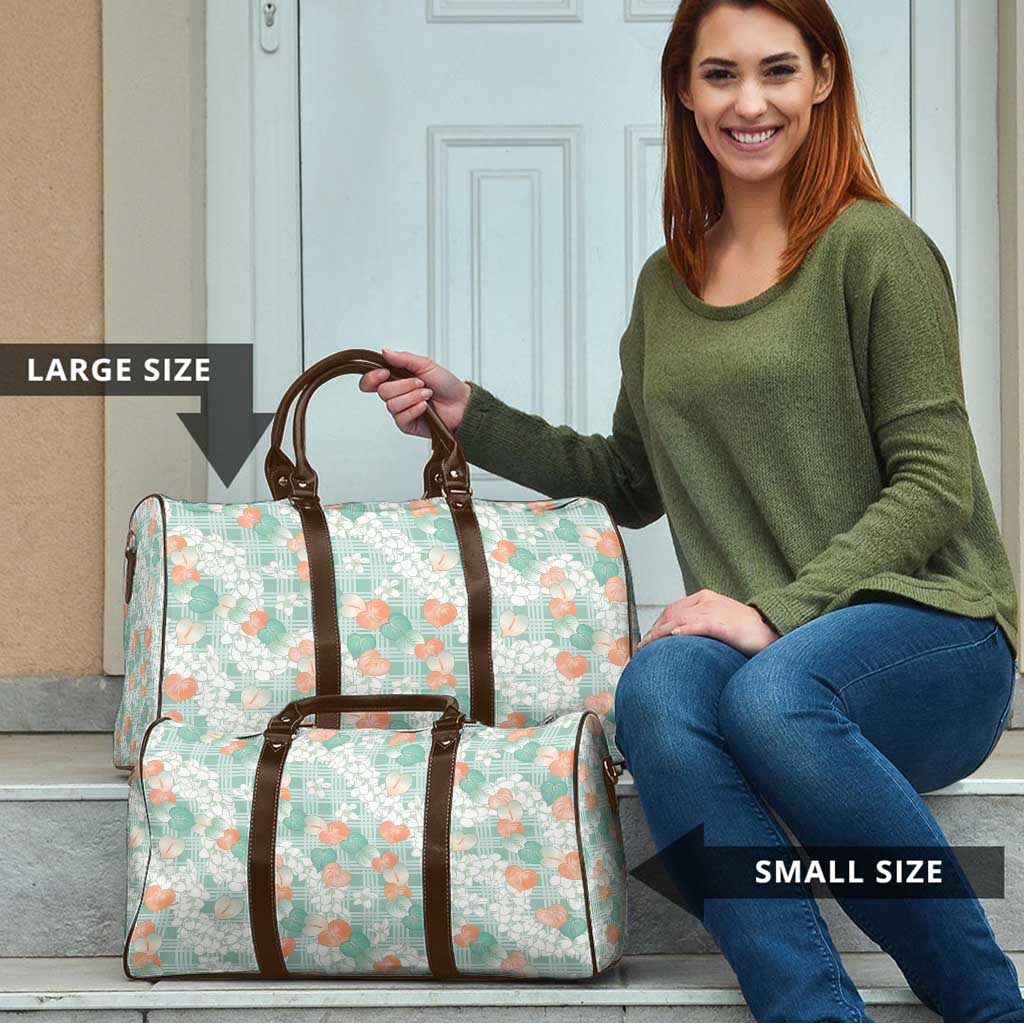 Anthurium Plumeria Lei Pastel Travel Bag Teal Hawaiian Splendid Palaka LT01 - Polynesian Pride