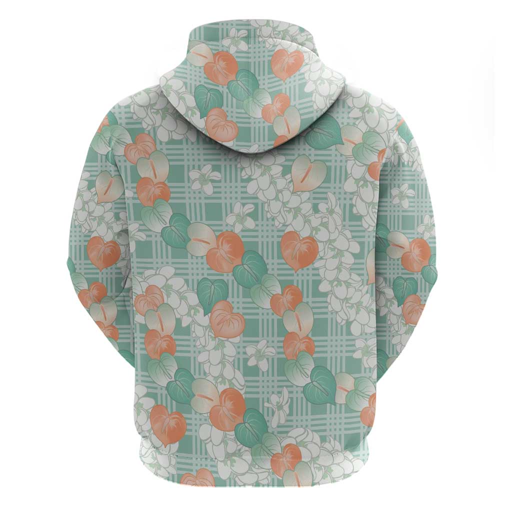 Anthurium Plumeria Lei Pastel Zip Hoodie Teal Hawaiian Splendid Palaka LT01 - Polynesian Pride