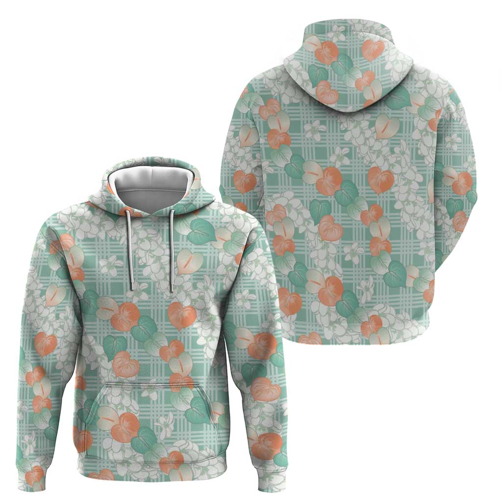 Anthurium Plumeria Lei Pastel Zip Hoodie Teal Hawaiian Splendid Palaka LT01 - Polynesian Pride