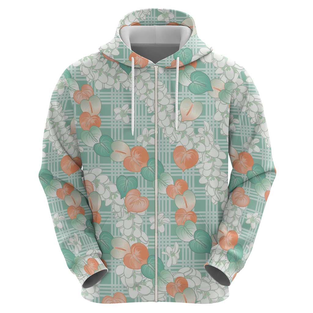 Anthurium Plumeria Lei Pastel Zip Hoodie Teal Hawaiian Splendid Palaka LT01 - Polynesian Pride