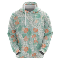 Anthurium Plumeria Lei Pastel Zip Hoodie Teal Hawaiian Splendid Palaka LT01 - Polynesian Pride
