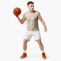Anthurium Plumeria Lei Pastel Basketball Jersey Yellow Hawaiian Splendid Palaka LT01 - Polynesian Pride