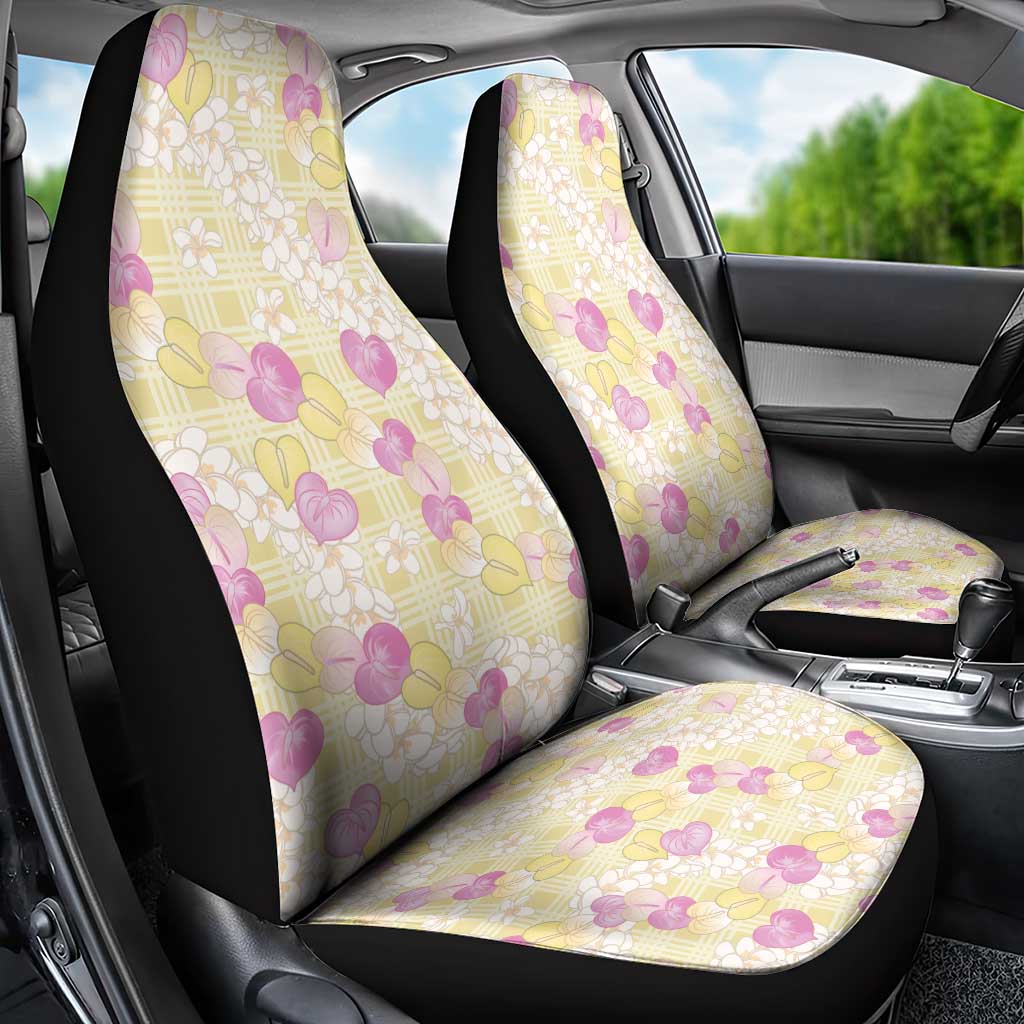 Anthurium Plumeria Lei Pastel Car Seat Cover Yellow Hawaiian Splendid Palaka LT01 - Polynesian Pride