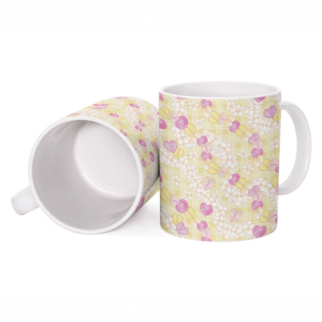 Anthurium Plumeria Lei Pastel Ceramic Mug Yellow Hawaiian Splendid Palaka LT01 - Polynesian Pride