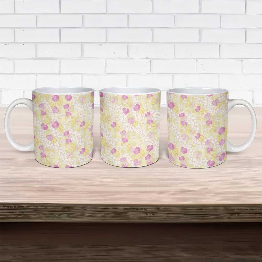 Anthurium Plumeria Lei Pastel Ceramic Mug Yellow Hawaiian Splendid Palaka LT01 - Polynesian Pride