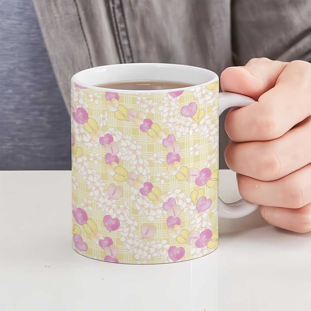 Anthurium Plumeria Lei Pastel Ceramic Mug Yellow Hawaiian Splendid Palaka LT01 - Polynesian Pride