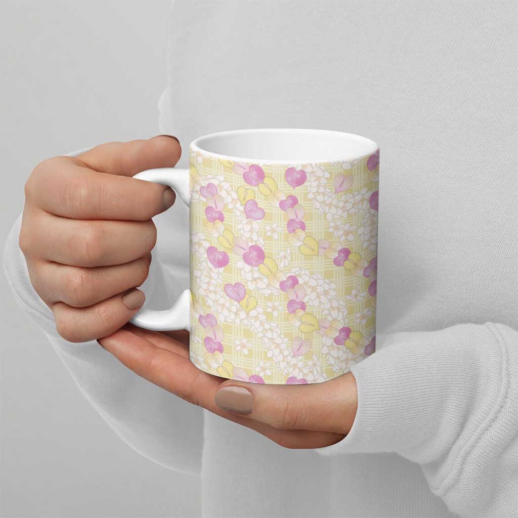 Anthurium Plumeria Lei Pastel Ceramic Mug Yellow Hawaiian Splendid Palaka LT01 - Polynesian Pride