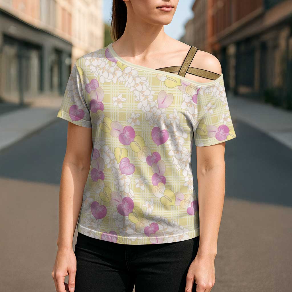 Anthurium Plumeria Lei Pastel Cross Shoulder Shirt Yellow Hawaiian Splendid Palaka LT01 - Polynesian Pride