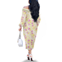 Anthurium Plumeria Lei Pastel Family Matching Off The Shoulder Long Sleeve Dress and Hawaiian Shirt Yellow Hawaiian Splendid Palaka