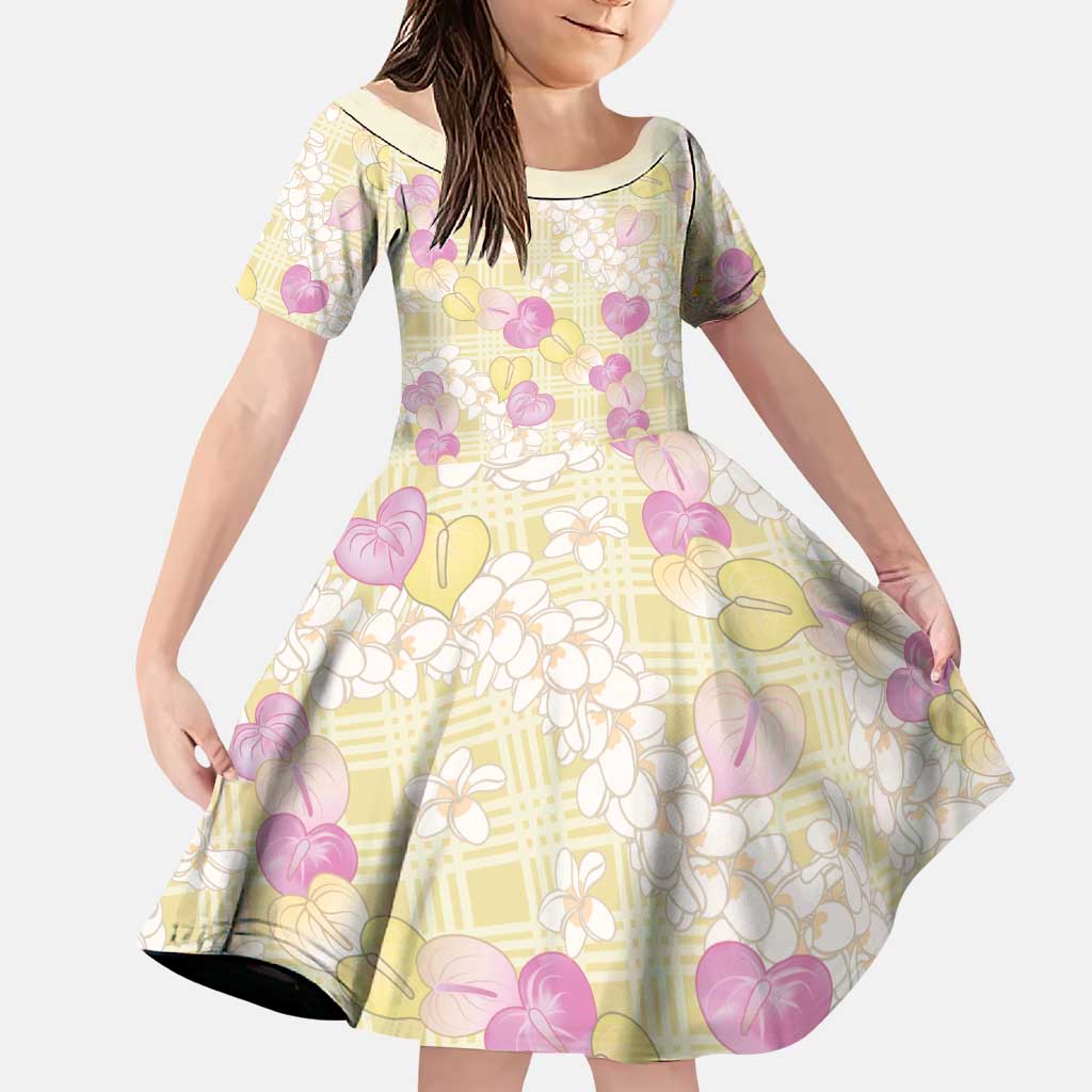 Anthurium Plumeria Lei Pastel Family Matching Off Shoulder Maxi Dress and Hawaiian Shirt Yellow Hawaiian Splendid Palaka
