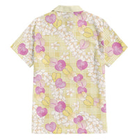 Anthurium Plumeria Lei Pastel Family Matching Off Shoulder Maxi Dress and Hawaiian Shirt Yellow Hawaiian Splendid Palaka