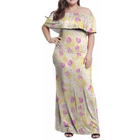 Anthurium Plumeria Lei Pastel Family Matching Off Shoulder Maxi Dress and Hawaiian Shirt Yellow Hawaiian Splendid Palaka