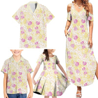 Anthurium Plumeria Lei Pastel Family Matching Summer Maxi Dress and Hawaiian Shirt Yellow Hawaiian Splendid Palaka