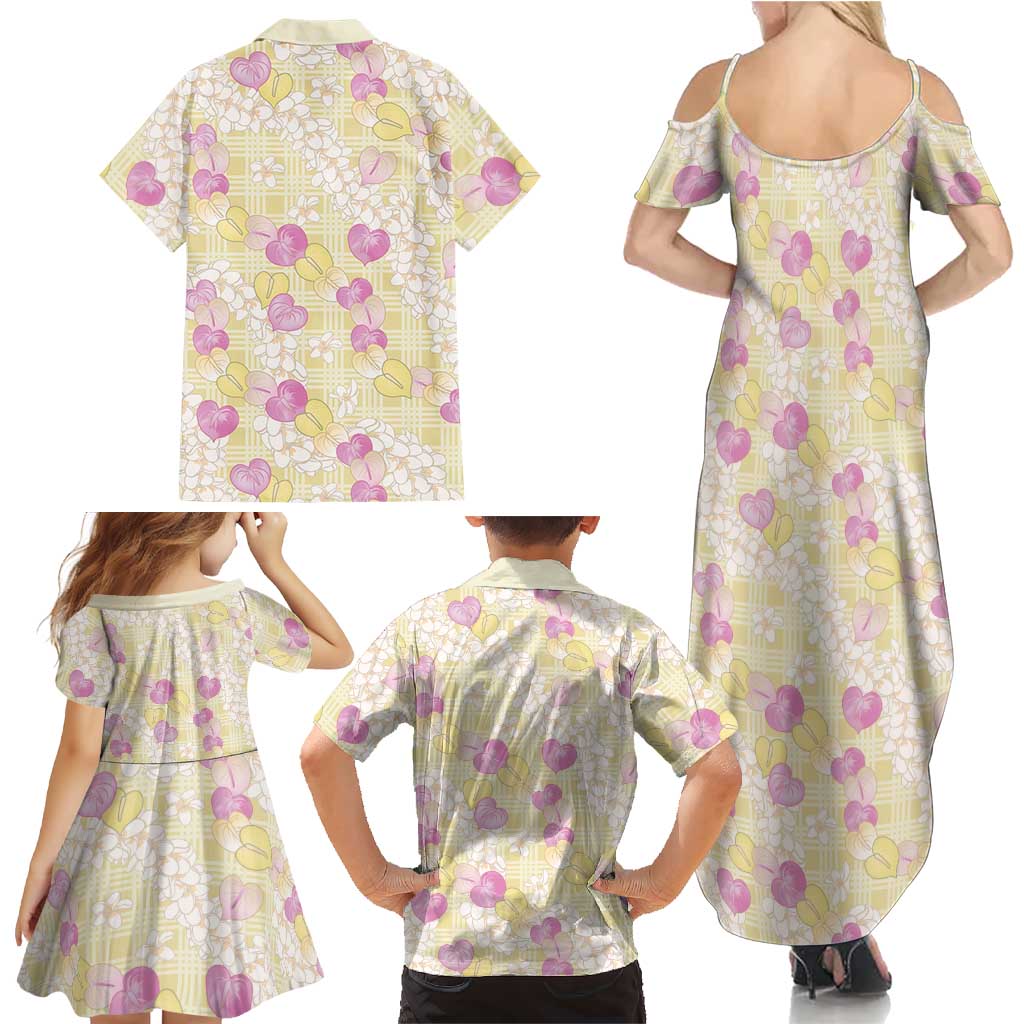 Anthurium Plumeria Lei Pastel Family Matching Summer Maxi Dress and Hawaiian Shirt Yellow Hawaiian Splendid Palaka