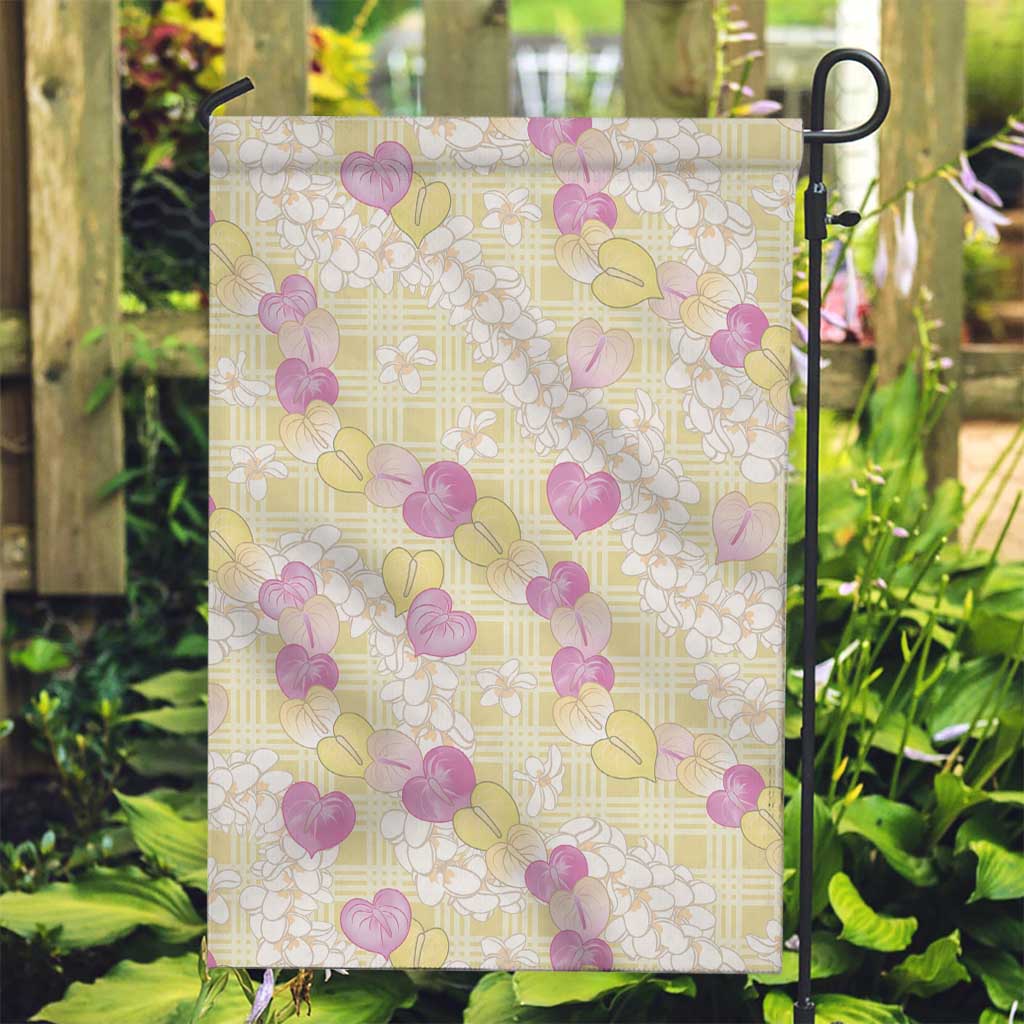Anthurium Plumeria Lei Pastel Garden Flag Yellow Hawaiian Splendid Palaka LT01 Garden Flag Yellow - Polynesian Pride