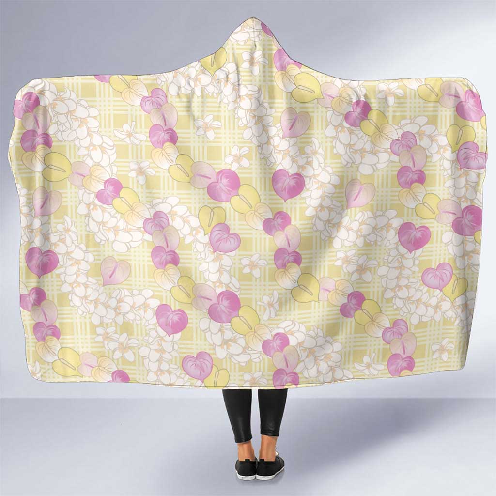 Anthurium Plumeria Lei Pastel Hooded Blanket Yellow Hawaiian Splendid Palaka LT01 One Size Yellow - Polynesian Pride