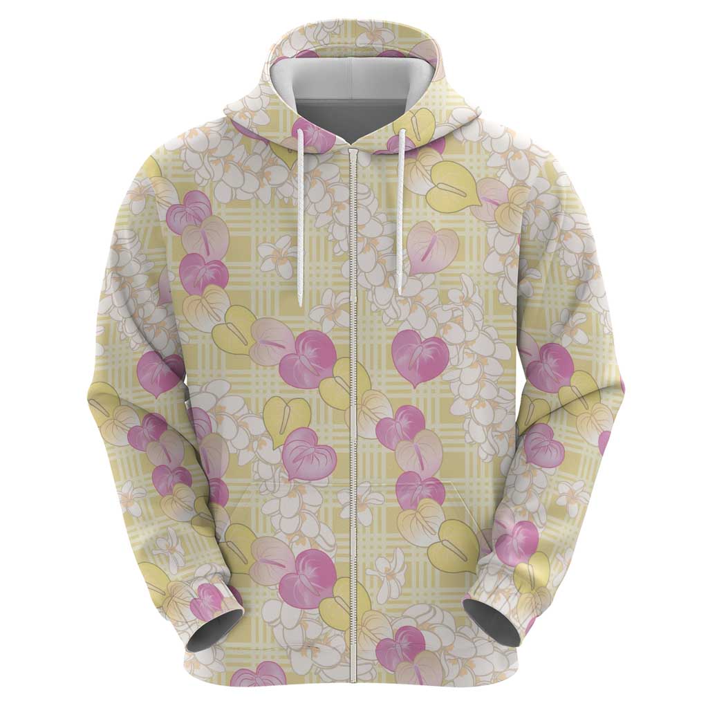 Anthurium Plumeria Lei Pastel Hoodie Yellow Hawaiian Splendid Palaka LT01 - Polynesian Pride