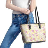 Anthurium Plumeria Lei Pastel Leather Tote Bag Yellow Hawaiian Splendid Palaka LT01 - Polynesian Pride