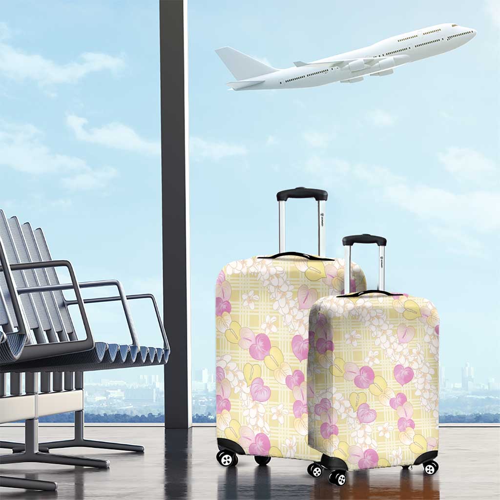 Anthurium Plumeria Lei Pastel Luggage Cover Yellow Hawaiian Splendid Palaka LT01 - Polynesian Pride