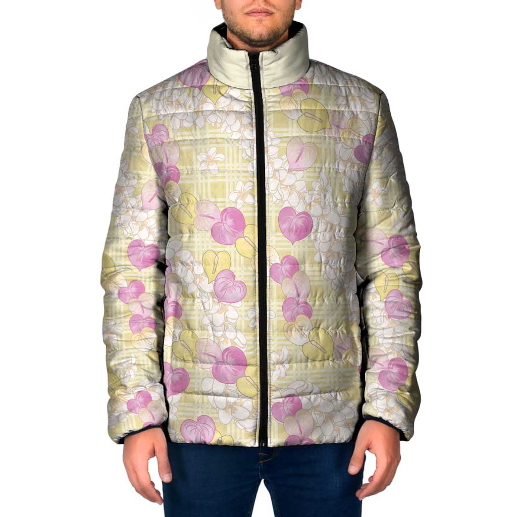 Anthurium Plumeria Lei Pastel Padded Jacket Yellow Hawaiian Splendid Palaka
