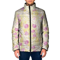 Anthurium Plumeria Lei Pastel Padded Jacket Yellow Hawaiian Splendid Palaka