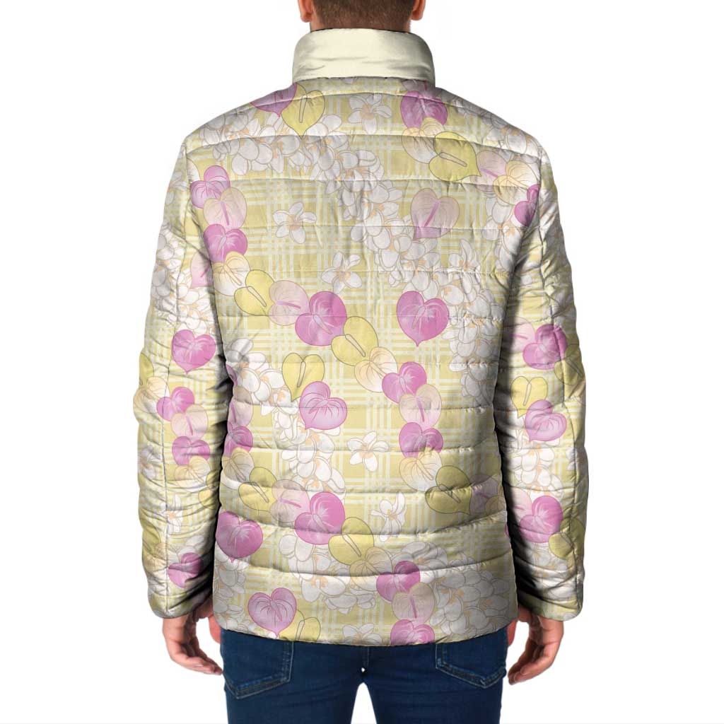 Anthurium Plumeria Lei Pastel Padded Jacket Yellow Hawaiian Splendid Palaka