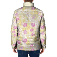 Anthurium Plumeria Lei Pastel Padded Jacket Yellow Hawaiian Splendid Palaka