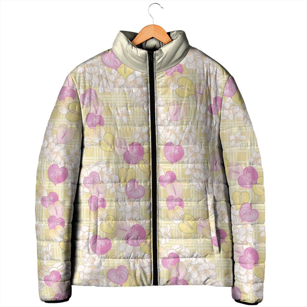 Anthurium Plumeria Lei Pastel Padded Jacket Yellow Hawaiian Splendid Palaka