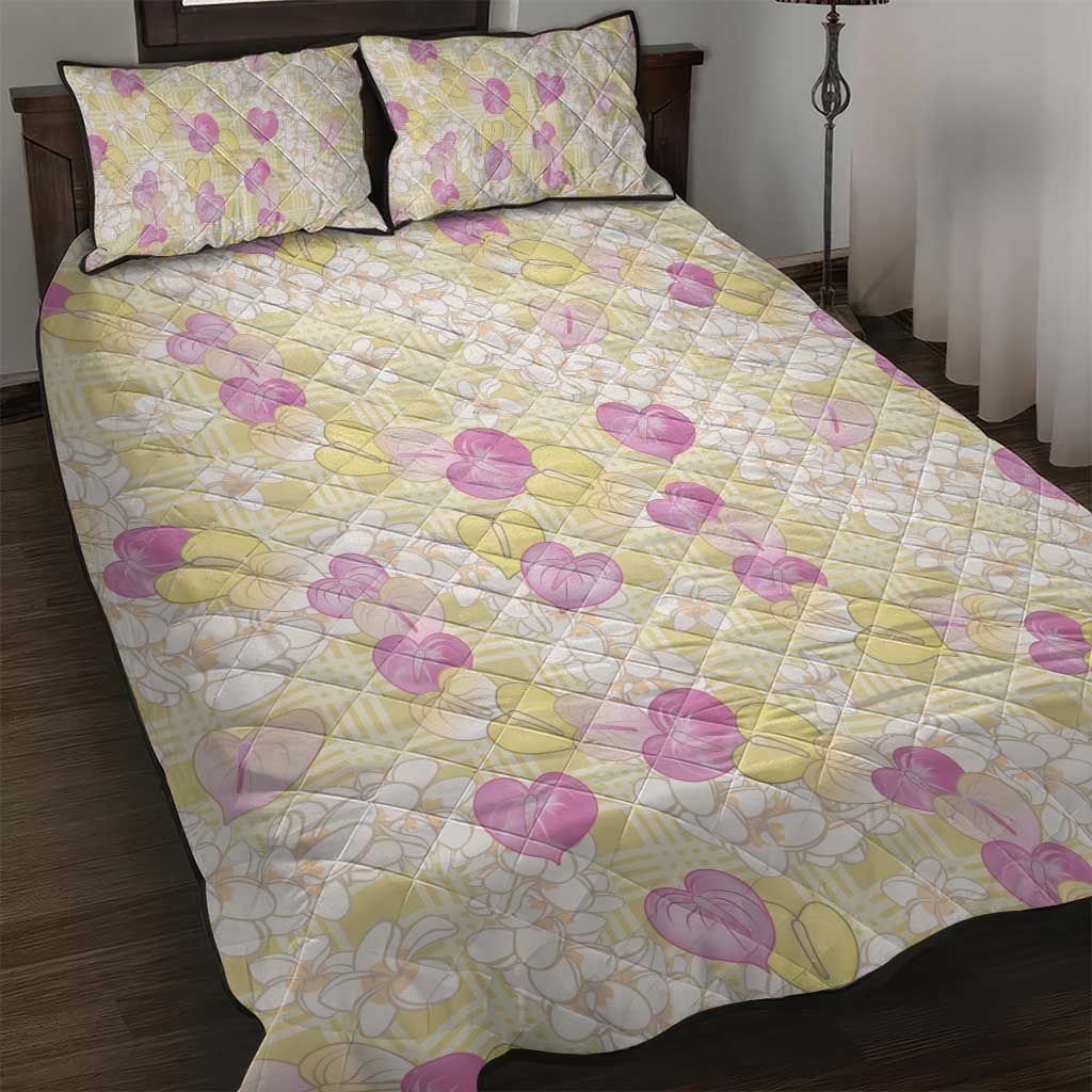 Anthurium Plumeria Lei Pastel Quilt Bed Set Yellow Hawaiian Splendid Palaka