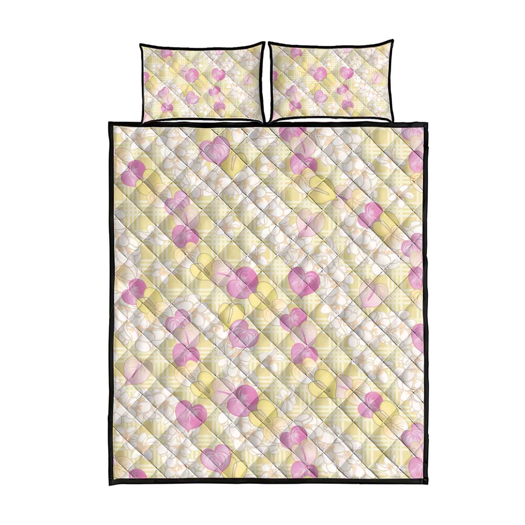 Anthurium Plumeria Lei Pastel Quilt Bed Set Yellow Hawaiian Splendid Palaka