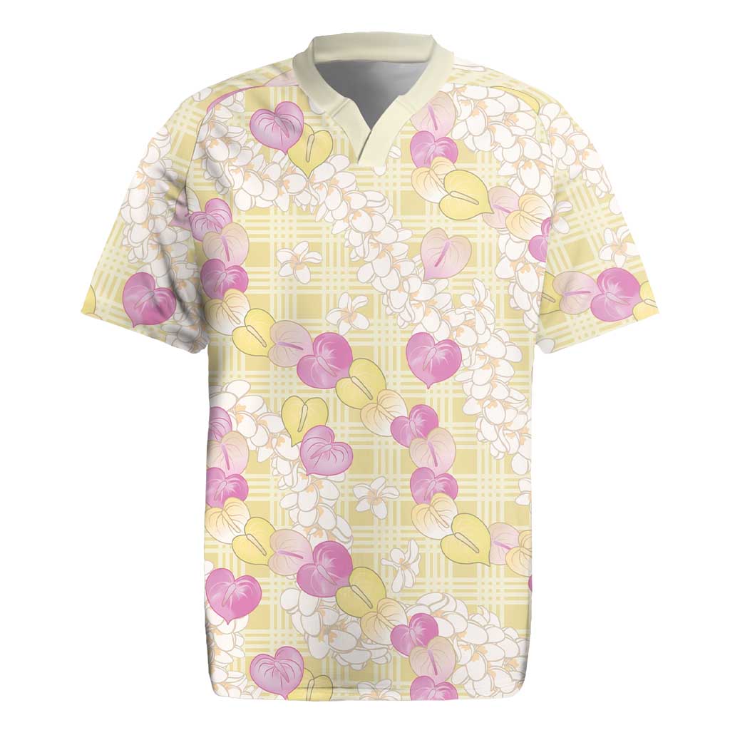 Anthurium Plumeria Lei Pastel Rugby Jersey Yellow Hawaiian Splendid Palaka LT01 Yellow - Polynesian Pride