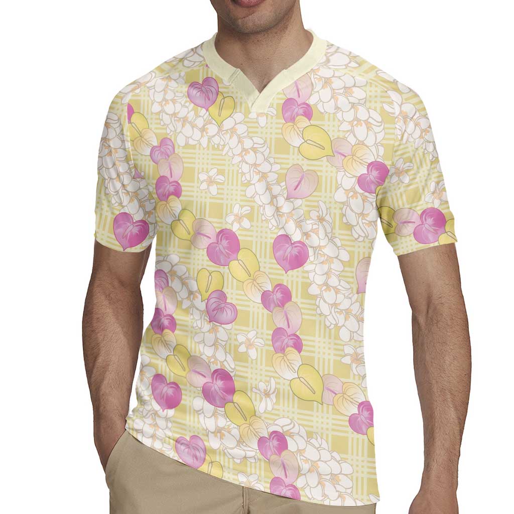 Anthurium Plumeria Lei Pastel Rugby Jersey Yellow Hawaiian Splendid Palaka LT01 - Polynesian Pride