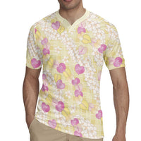 Anthurium Plumeria Lei Pastel Rugby Jersey Yellow Hawaiian Splendid Palaka LT01 - Polynesian Pride