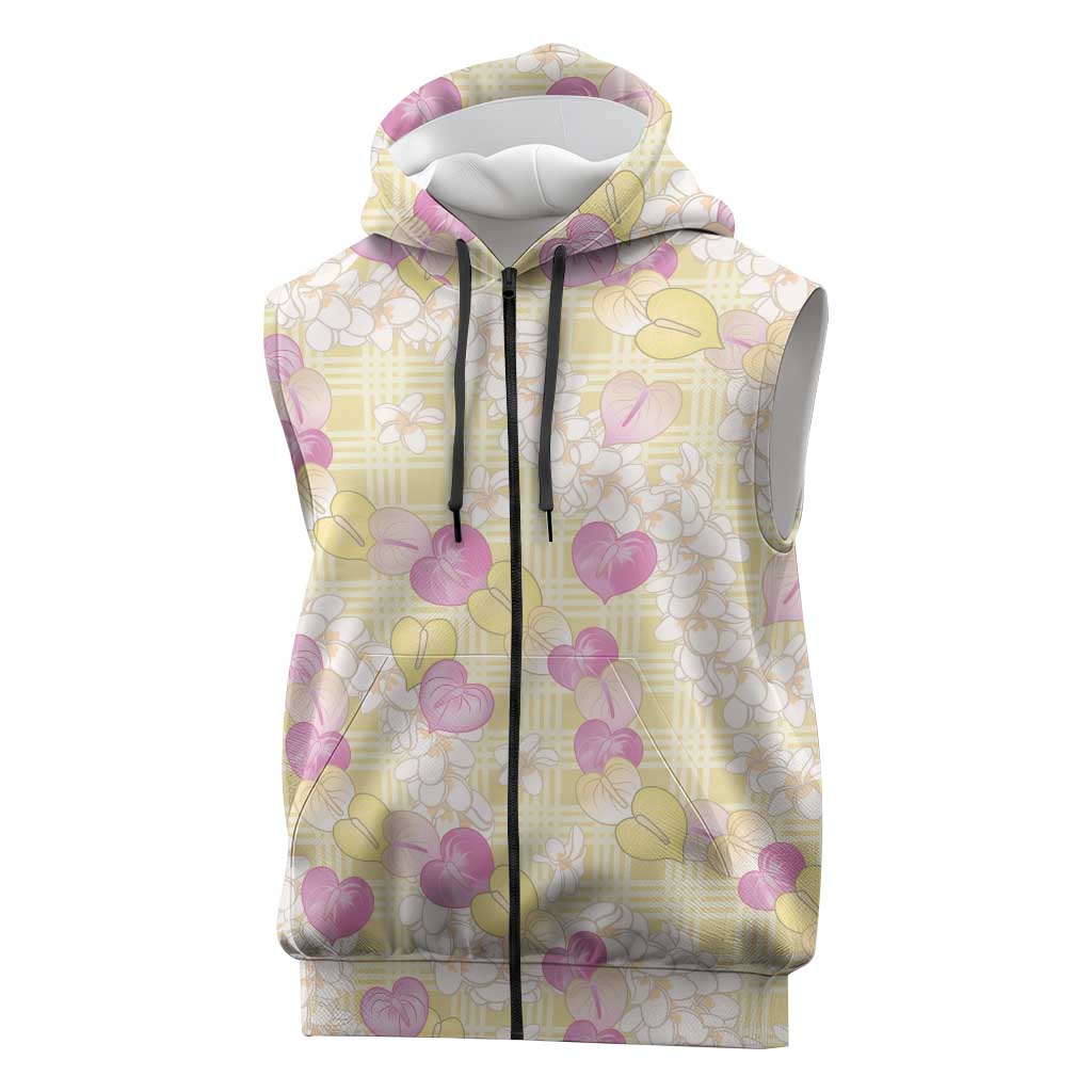 Anthurium Plumeria Lei Pastel Sleeveless Zip Hoodie Yellow Hawaiian Splendid Palaka LT01 Yellow - Polynesian Pride