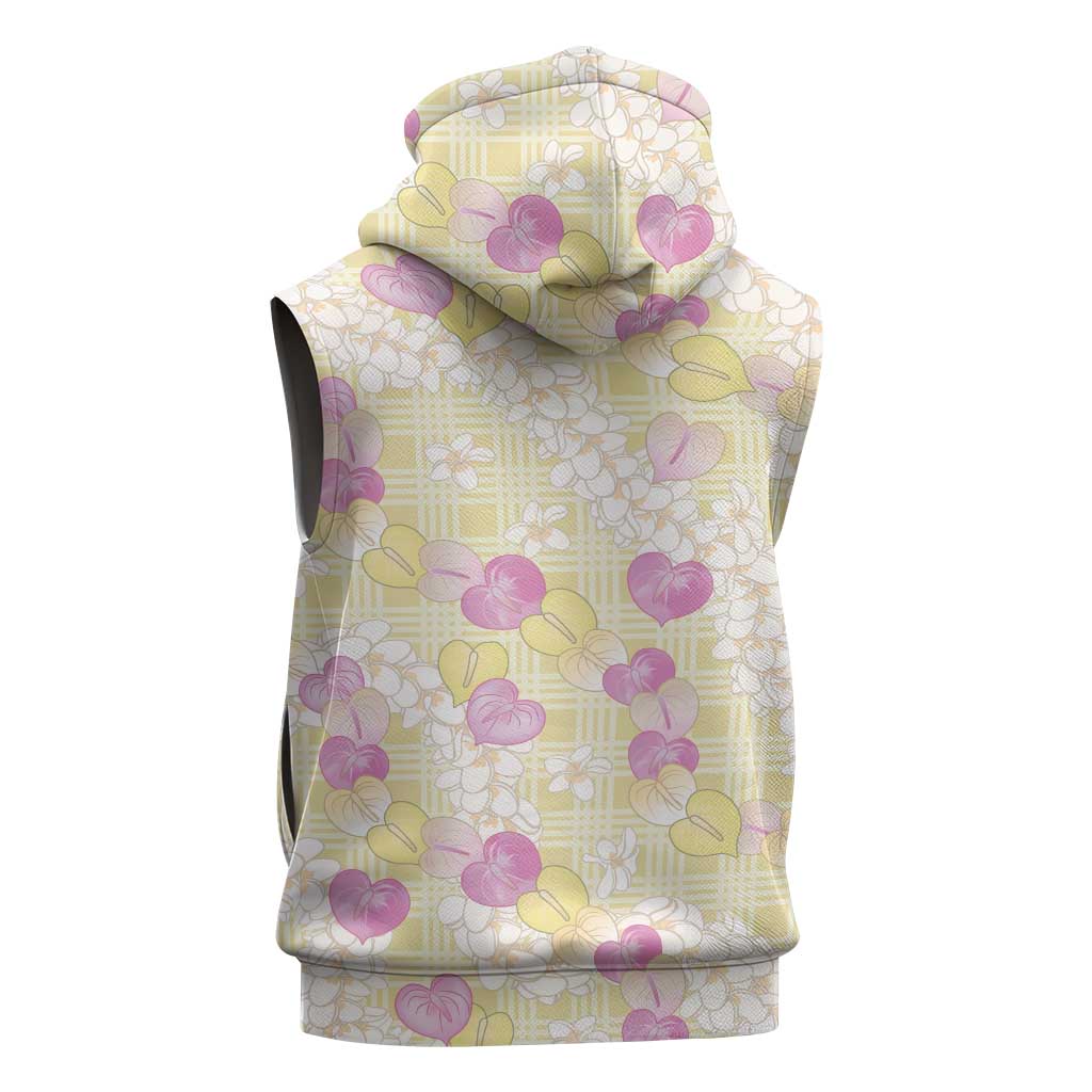Anthurium Plumeria Lei Pastel Sleeveless Zip Hoodie Yellow Hawaiian Splendid Palaka LT01 - Polynesian Pride