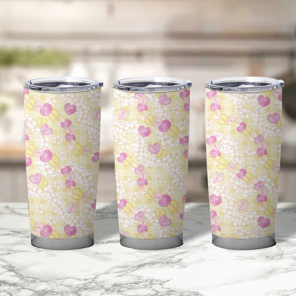 Anthurium Plumeria Lei Pastel Tumbler Cup Yellow Hawaiian Splendid Palaka LT01 - Polynesian Pride