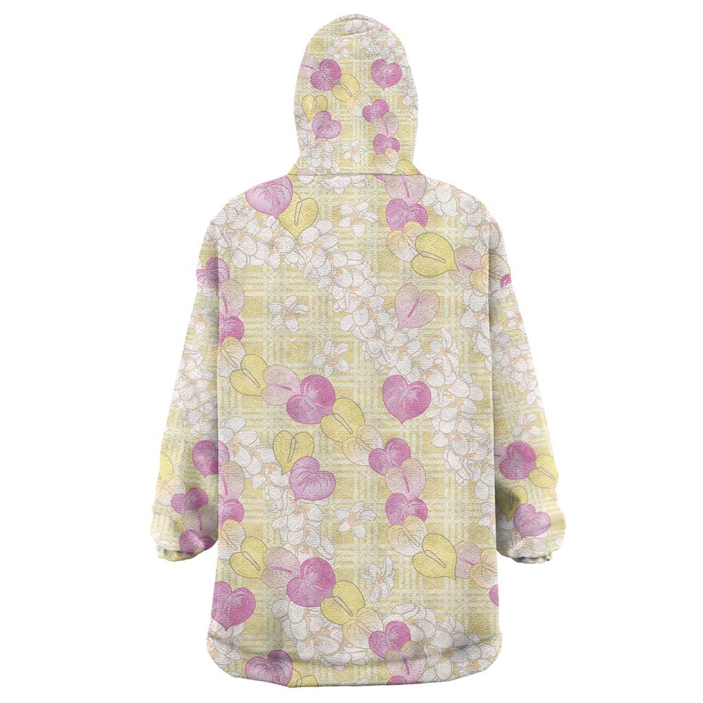 Anthurium Plumeria Lei Pastel Wearable Blanket Hoodie Yellow Hawaiian Splendid Palaka